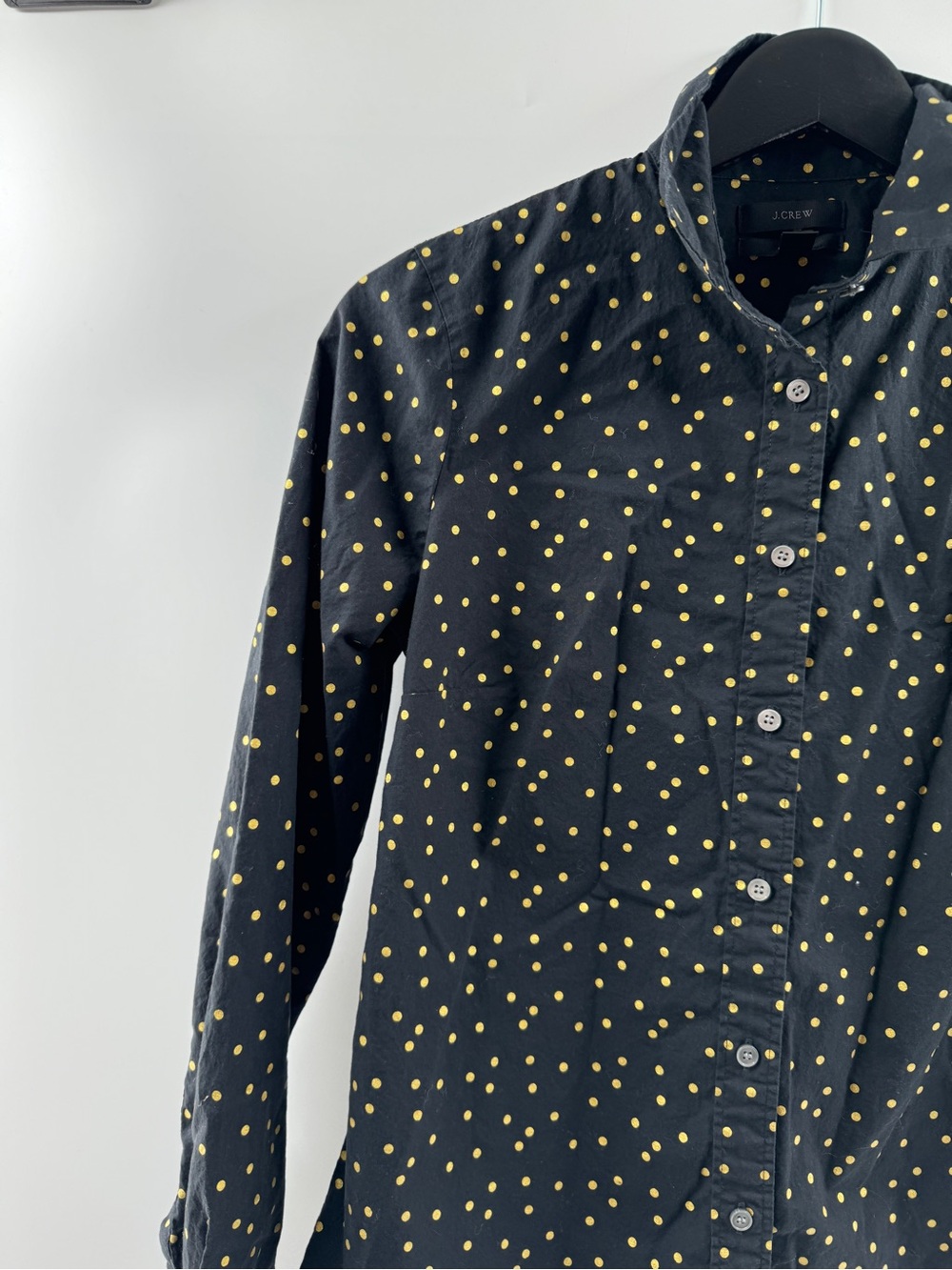 J.Crew Perfect Button Down Shirt Women's Size 2 Black Gold Polka Dot - Picture 2 of 8